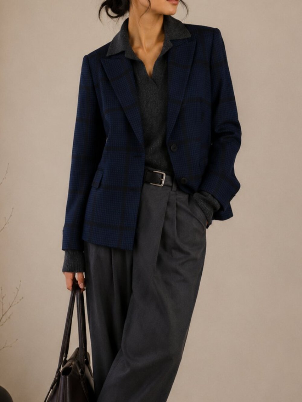 Judith and Charles Woven Plaid Single Button Blazer Sz 8